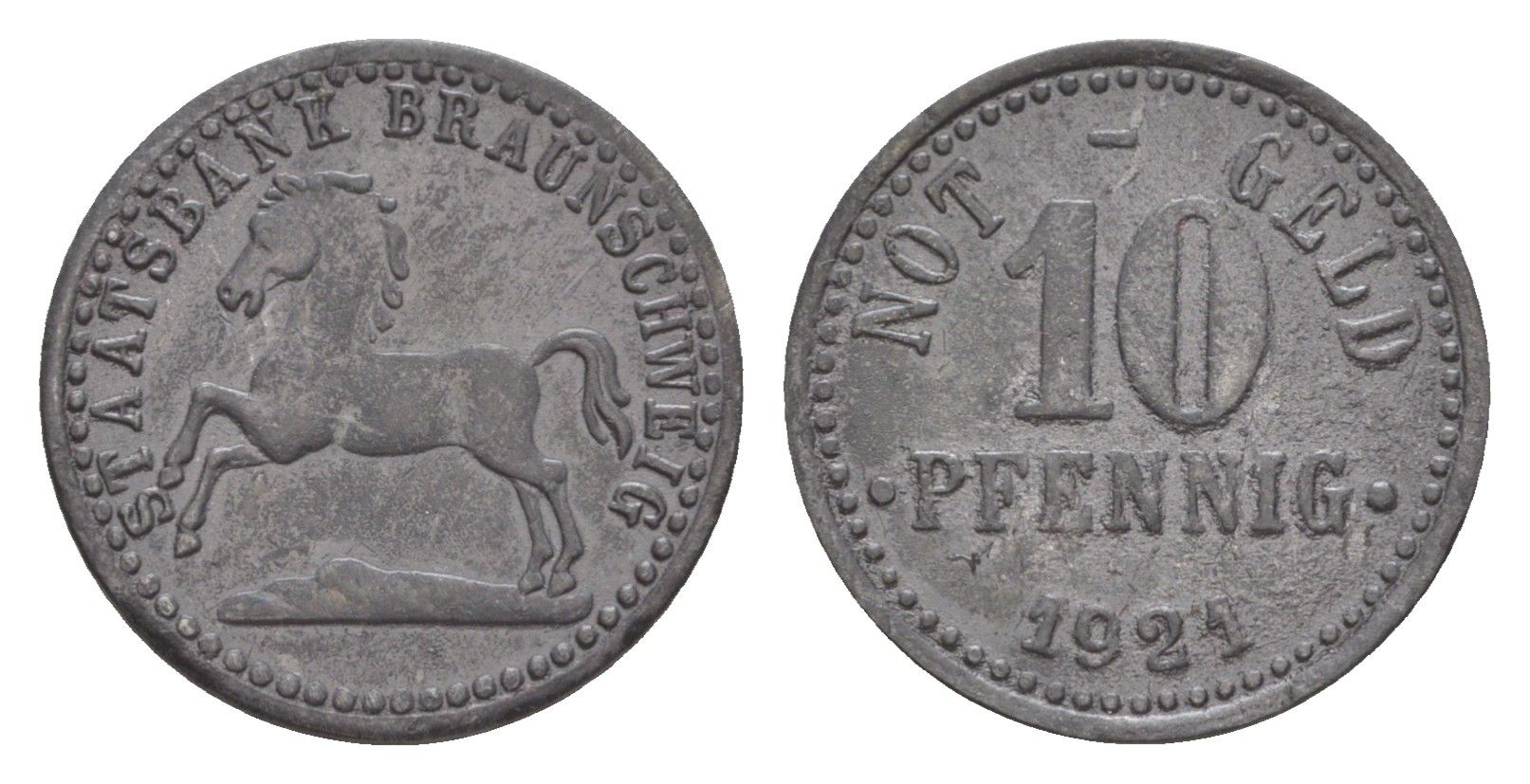 Брауншвейг 10 пфеннигов 1921 Funck 56.9, Men05 3477.3, Men18 4416.3 цинк 4636-948