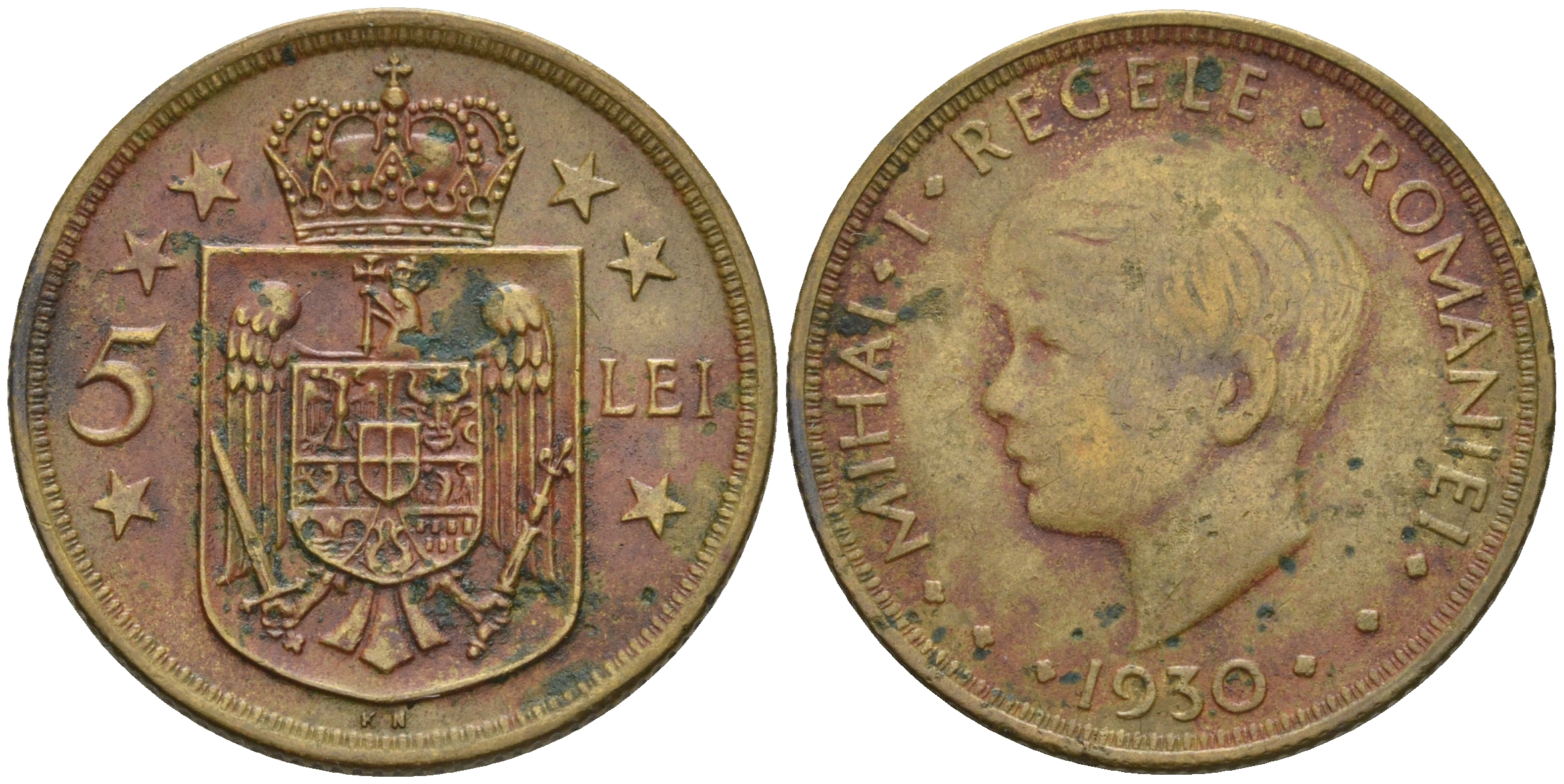 Румыния 5 лей 1930 KN, Михай I (1927-1930) KM 48 никель латунь    93-333