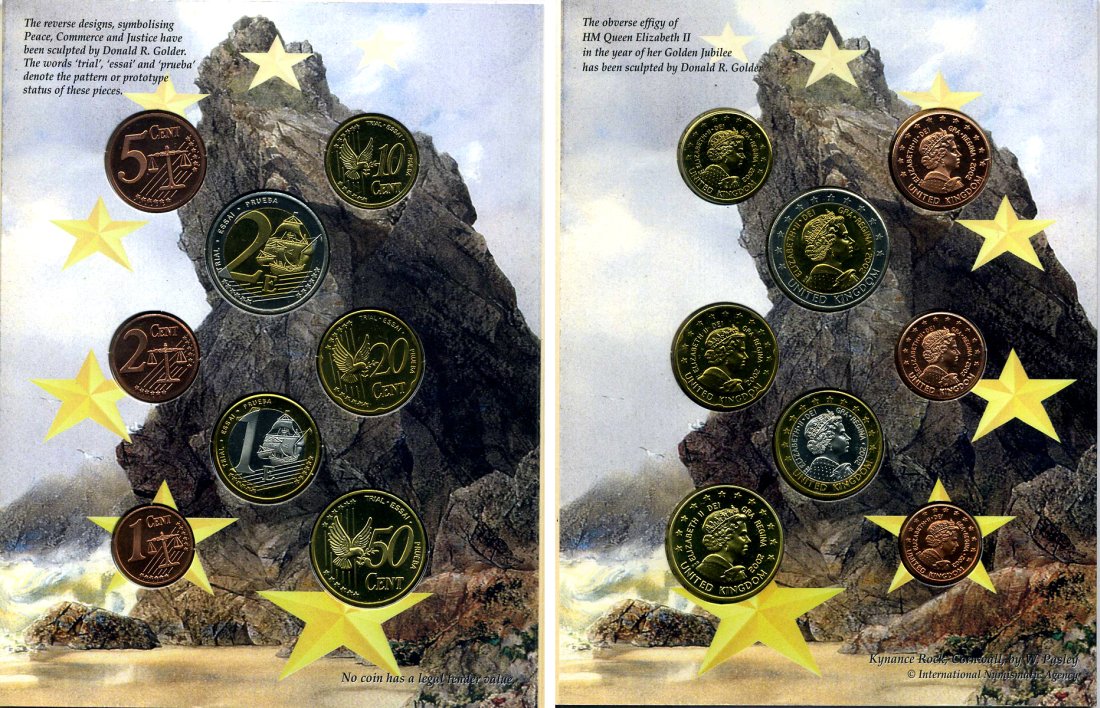 Великобритания набор европробников из 8 монет 2002 в оригинальном картонном буклете BUNC 3-6-3-4