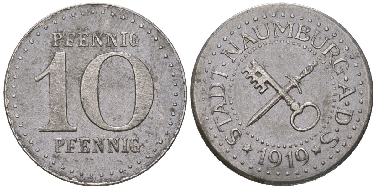 Наумбург (прусская провинция Саксония) 10 пфеннингов 1919 Funck 356.1, Men18 22848.1 железо aUNC 4586-847