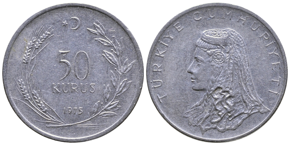 Турция 50 курушей 1975 Анатолийская невеста KM 899 нержавеющая сталь 59-946