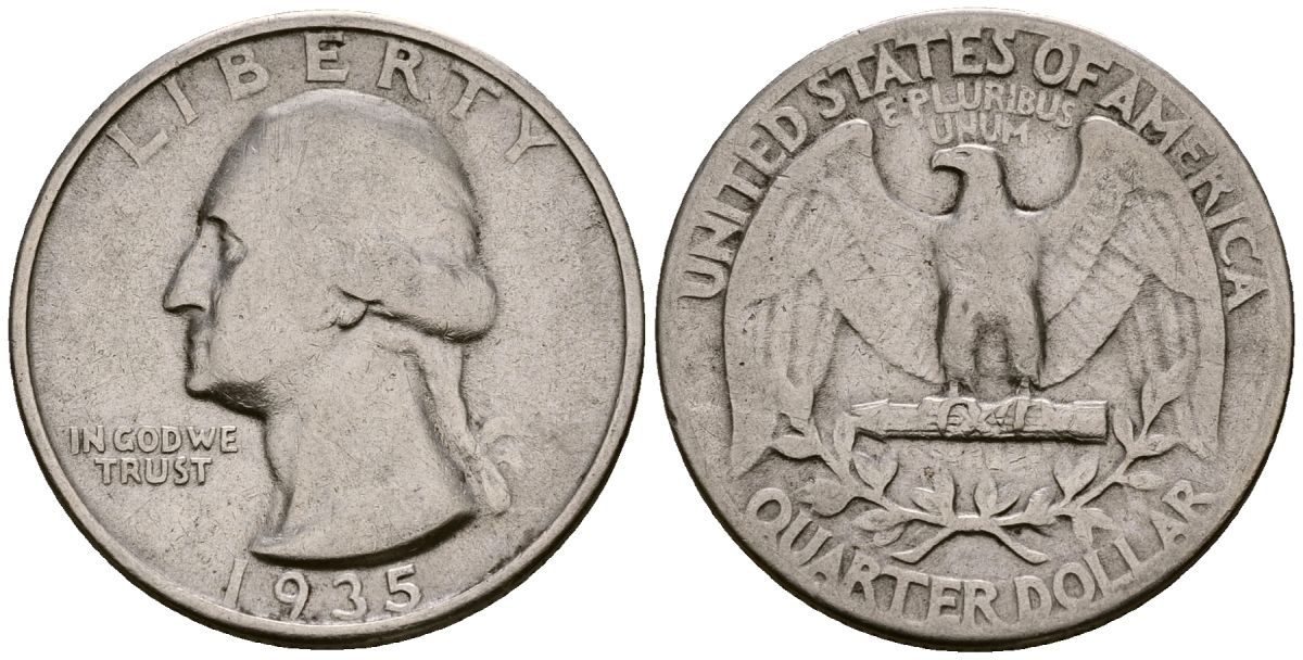 США 25 центов = квотер 1935 Вашингтон KM 164 серебро 4177-656