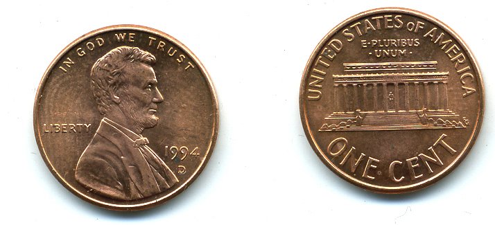 США 1 ЦЕНТ 1994 D, ЛИНКОЛЬН KM 201b цинк плакированный медью 46-1013