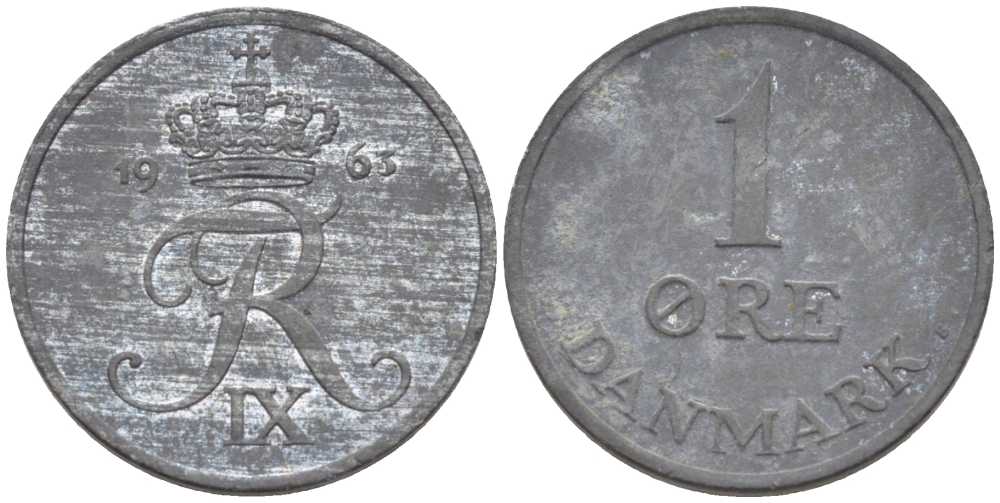 ДАНИЯ 1 ЭРЕ 1963 С; S, ФРЕДЕРИК IX (1947-1972) KM 839.2 цинк 4387-416