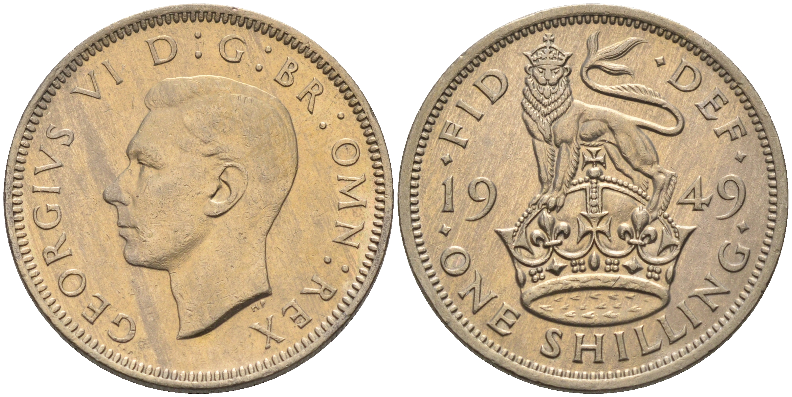 Великобритания 1 шиллинг 1949 Георг VI (1936-1952), Английский герб KM 876, Spink 4108 медно-никель 4591-653