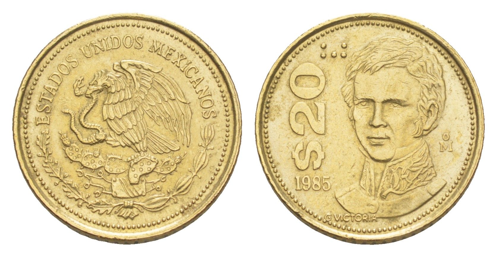 Мексика 20 песо 1985 Мо, Гуаделупе Виктория KM 508 латунь 4636-529