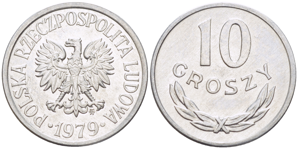 ПОЛЬША 10 ГРОШЕЙ 1979 MW KM AA47, Parchimowicz 206s алюминий UNC 4181-1137