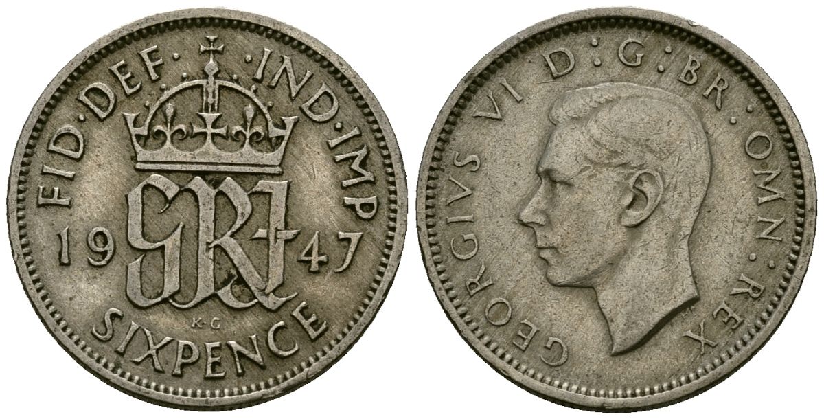 Великобритания 6 пенсов 1947 Георг VI (1936-1952) KM 862, Spink 4105 медно-никель 4174-221