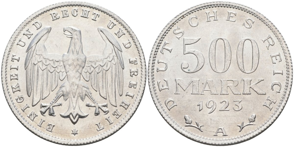 Германия 500 марок 1923 А KM 36, J.305 алюминий UNC 4587-434