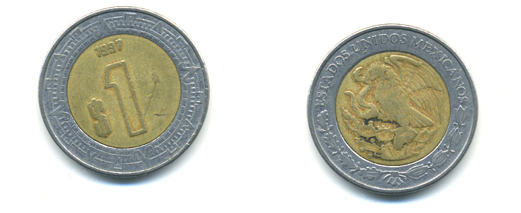 Мексика 1 песо 1997 KM 603 биметалл 176-1235