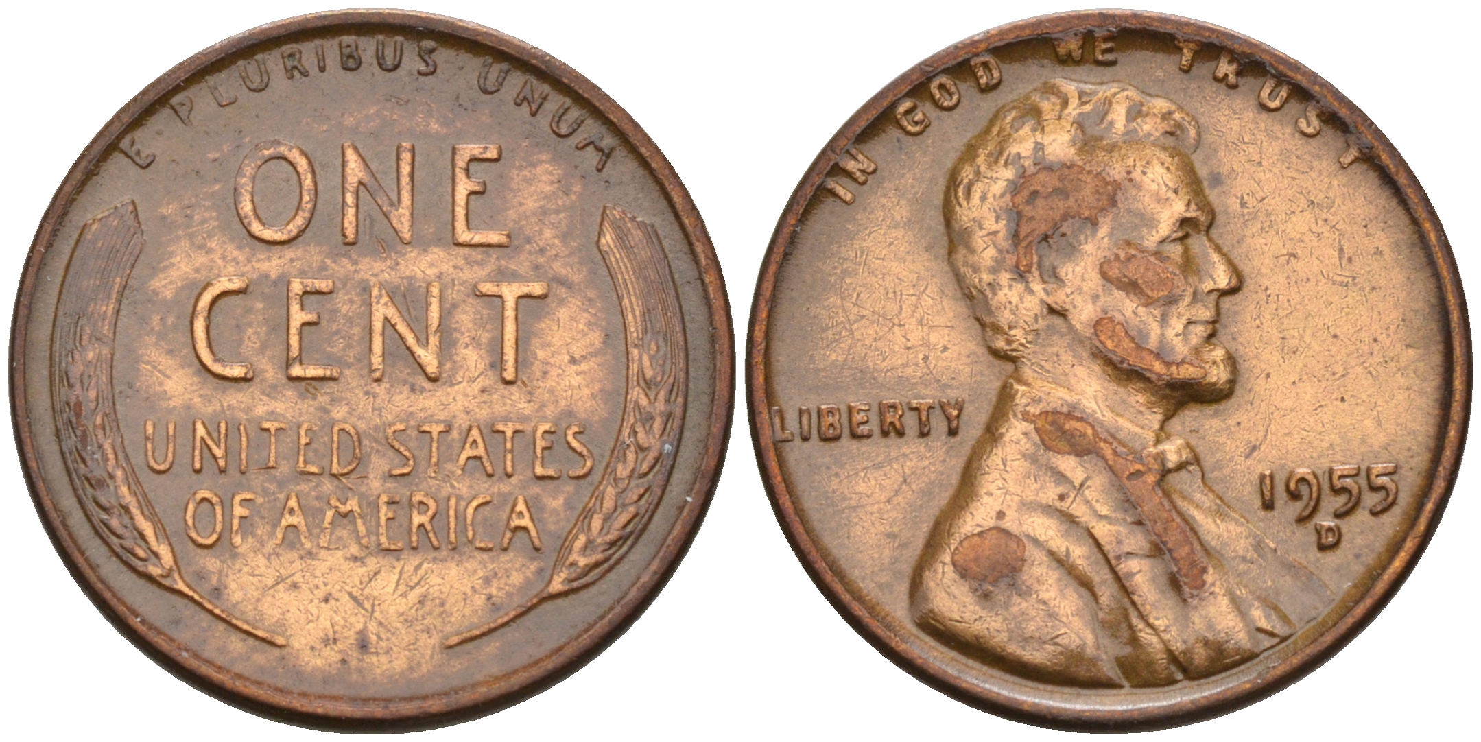 США 1 цент 1955 D KM А132 медь цинк    4115-313