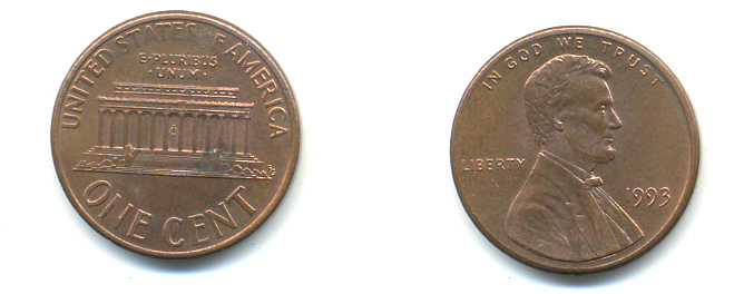 США 1 цент 1993 Авраам Линкольн KM 201b цинк плакированный медью UNC 179-448
