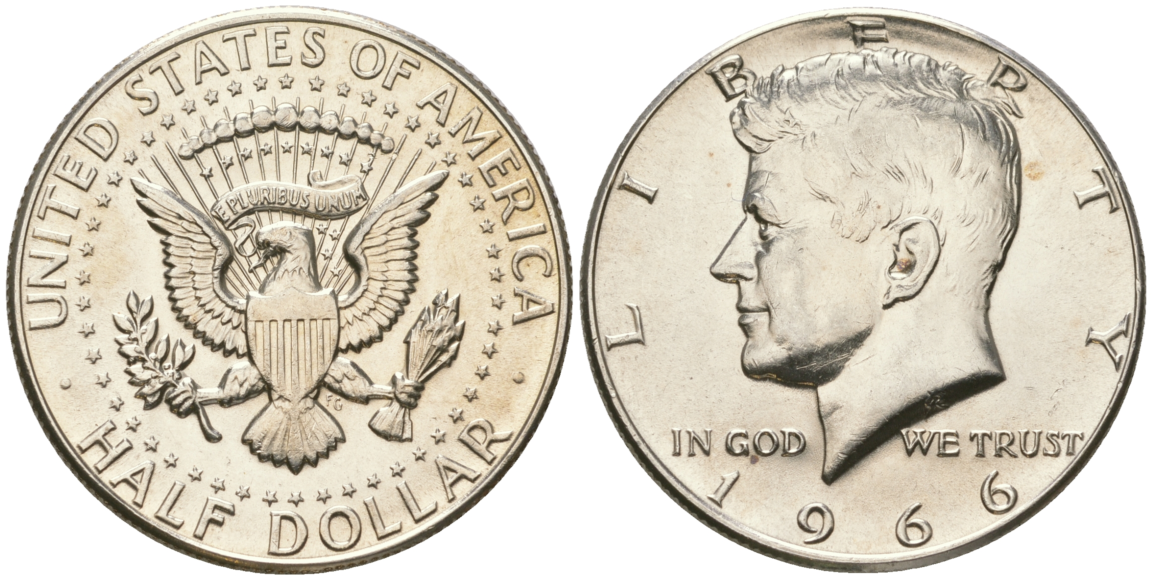 США 1/2 доллара (50 центов) 1966 Джон Кеннеди KM 202a серебро  UNC  4178-915