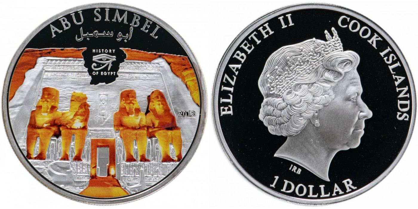 Острова Кука 1 доллар 2012 История Египта, Абу-Симбел KM 1449 медно-никель  PROOF  M80-06