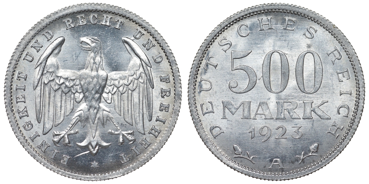 Германия 500 марок 1923 A KM 36, J. 305 алюминий 4123-216
