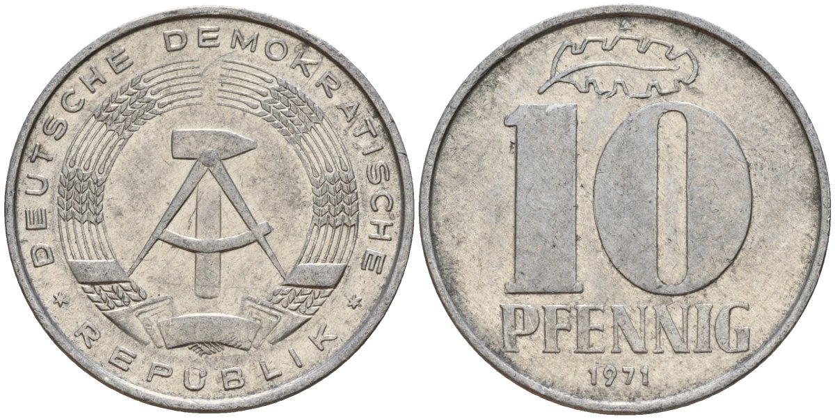 ГДР 10 пфеннигов 1971 A KM 10 алюминий 68-751