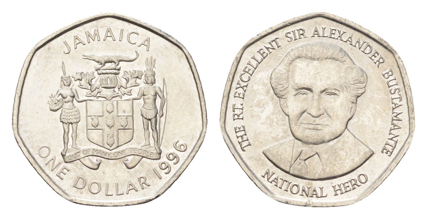 Ямайка 1 доллар 1996 Александр Бустаманте KM 164 сталь плакированная никелем UNC 4664-744