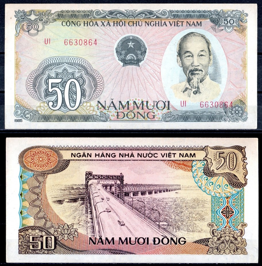 Вьетнам 50 донгов 1985 Хо Ши Мин, Мост Тханг Лонг через Сонг Хонг (Красная река), Ханой Pick 97 а  бумага  UNC (пресс) 445-9-2-2