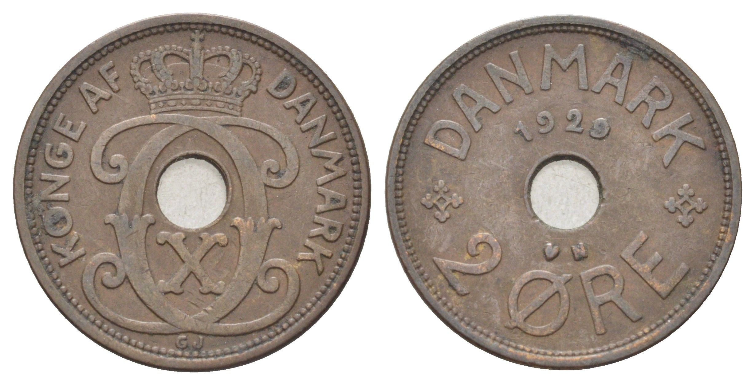 Дания 2 эре 1929 N, Кристиан X (1912-1947) KM 827 бронза 4701-743