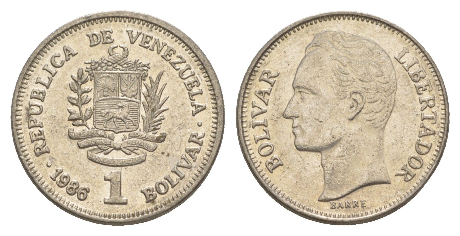 Венесуэла 1 боливар 1986 Симон Боливар Y 52 никель 4586-951