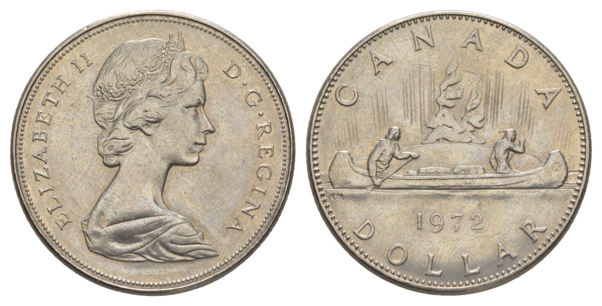 Канада 1 доллар 1972 Елизавета II (1952-2022), каноэ KM 76 никель UNC 4185-342