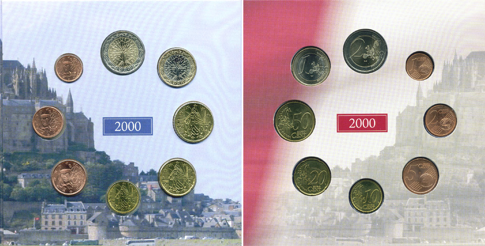 Франция набор из 3 евронаборов по 8 монет 1999-2001 оригинальный официальный набор из трех евронаборов, в картонном буклете    UNC  7-6-1-07