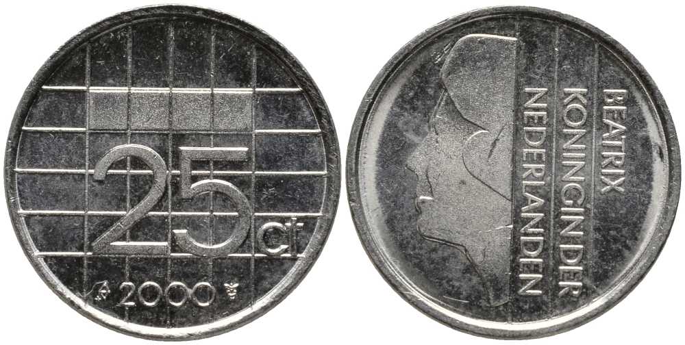 НИДЕРЛАНДЫ 25 ЦЕНТОВ 2000 БЕАТРИКС KM 204 никель 112-751