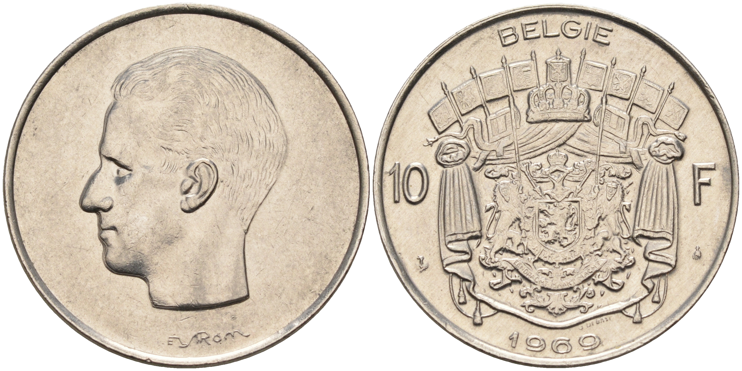 Бельгия 10 франков 1969 Belgie, Бодуэн I (1951-1993) KM 156.1 никель    4595-613