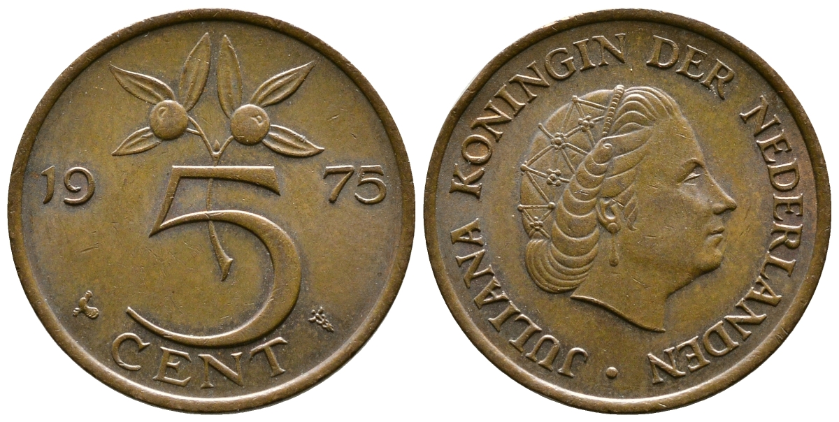 Нидерланды 5 центов 1975 Юлиана (1949-1980) KM 181 бронза 177-212