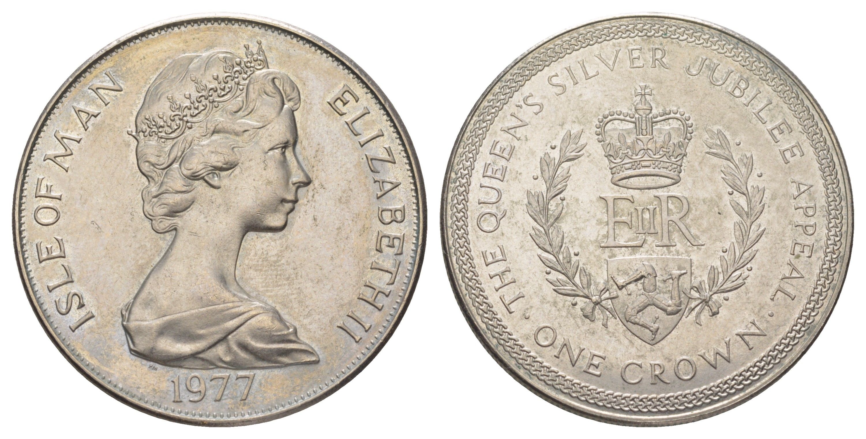 Остров Мэн 1 крона 1977 25 лет правления Королевы Елизаветы II монограмма ERII KM 42 медно-никель BU 3897-923