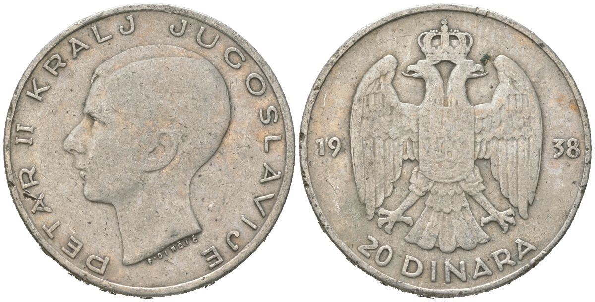 Югославия 20 динаров 1938 Петр II (1934-1945) KM 23 серебро 4177-534