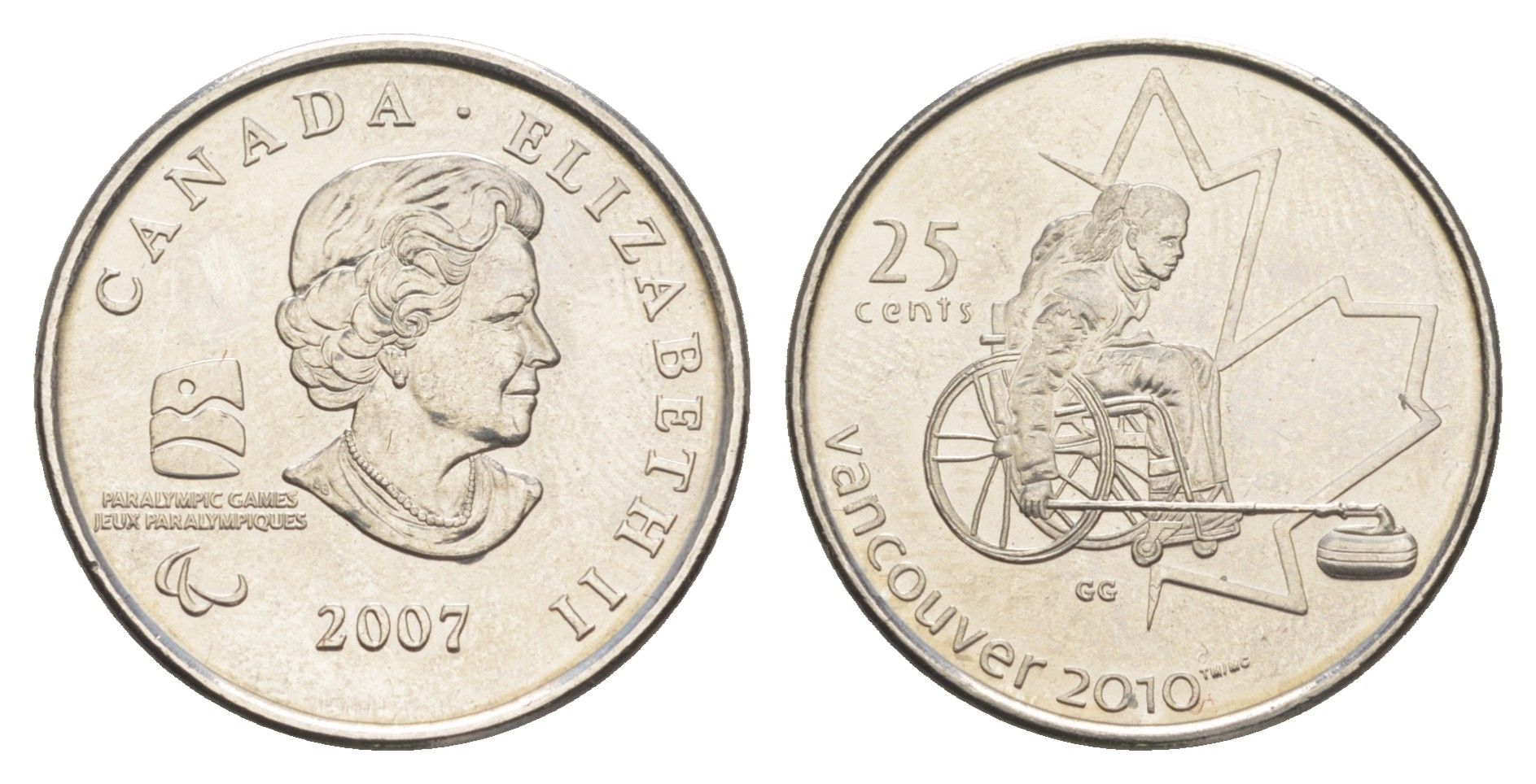 Канада 25 центов 2007 X зимние Паралимпийские Игры, Ванкувер 2010 - Кёрлинг на колясках KM 684 сталь плакированная никелем UNC 4652-1142