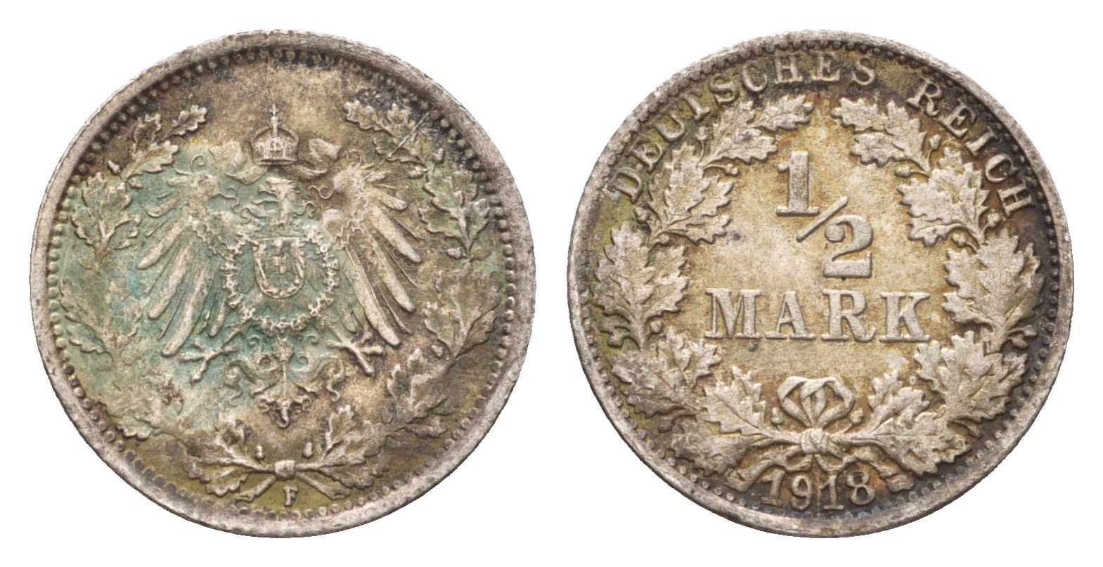Германия 1/2 марки 1918 F KM 14, J. 17 серебро 4164-1058