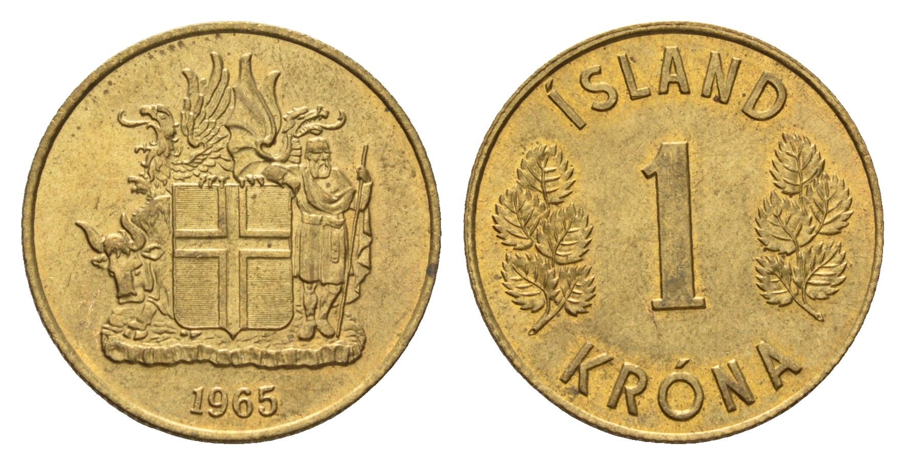 Исландия 1 крона 1965 KM 12a никель латунь UNC 4691-435
