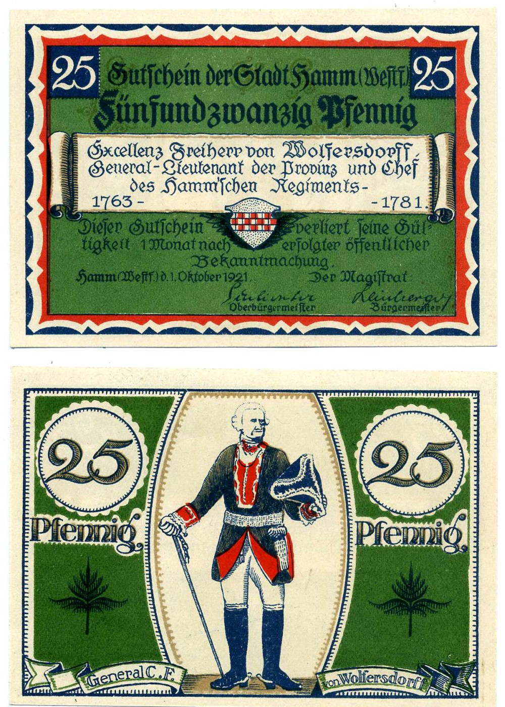 ХАММ 25 пфеннигов 1921 1 октября 1921, НОТГЕЛЬД, ЗЕМЛЯ СЕВЕРНЫЙ РЕЙН-весТФАЛИЯ Grabowski 568.4 бумага 2195-5-3-1