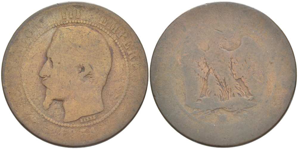 ФРАНЦИЯ 10 САНТИМОВ 1854 MA, НАПОЛЕОН III (1852-1870) KM 771.6, LE FRANC 133.16 бронза 215-544
