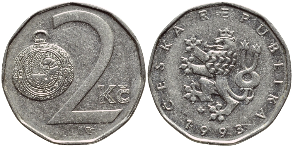 Чехия 2 кроны 1993 KM 9 сталь плакированная никелем 4397-354