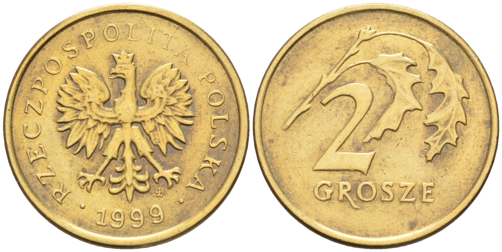 Польша 2 гроша 1999 MW KM 277, Parchimowicz 702f латунь  4136-941