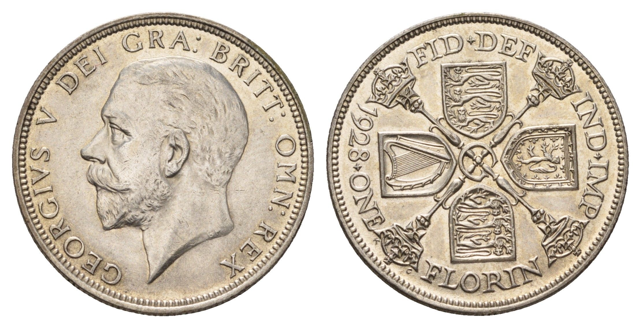 Великобритания 2 шиллинга (флорин) 1928 Георг V (1910-1936) KM 834, Spink 4038 серебро UNC 1519-1245