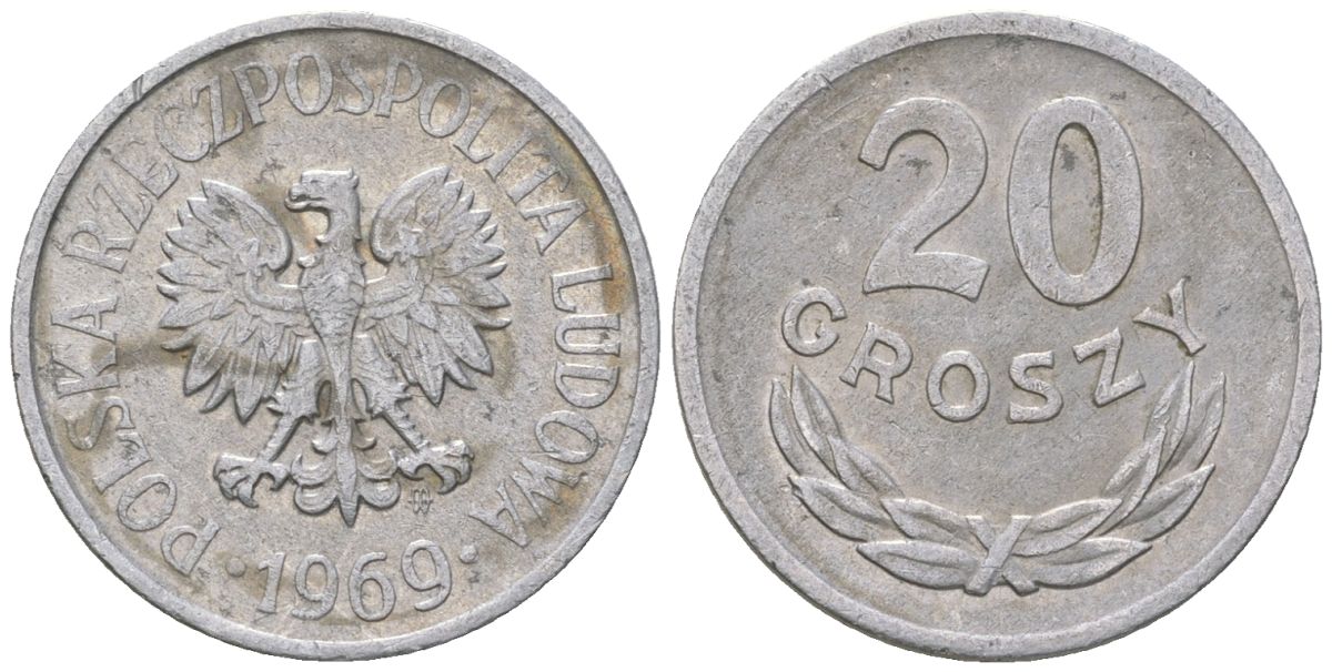 Польша 20 грошей 1969 Y A47 алюминий 4124-158