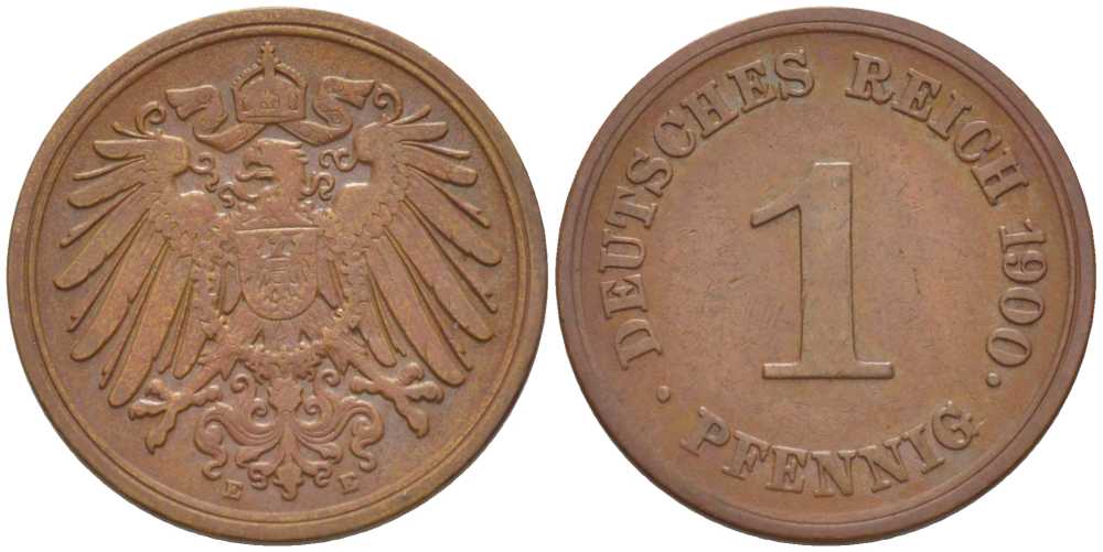 ГЕРМАНИЯ 1 ПФЕННИГ 1900 E KM 10, J. 10, Weege 2 медь 211-247