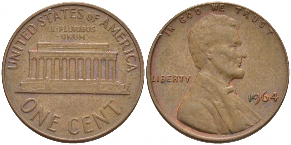 США 1 ЦЕНТ 1964 ЛИНКОЛЬН KM 201 медь цинк 3851-1037