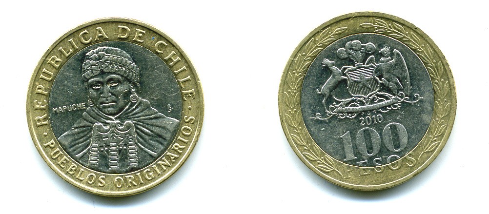 Чили 100 песо 2010 индейцы Мапуче KM 236 биметалл 29-1241