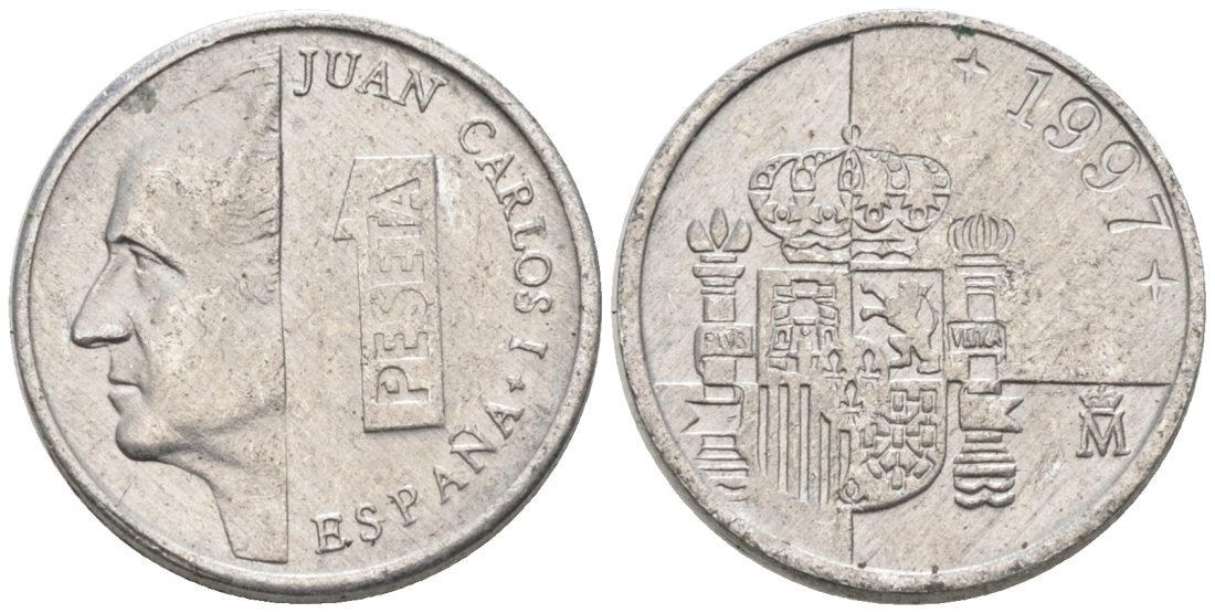 Испания 1 песета 1997 Хуан Карлос I KM 832 алюминий 4567-734