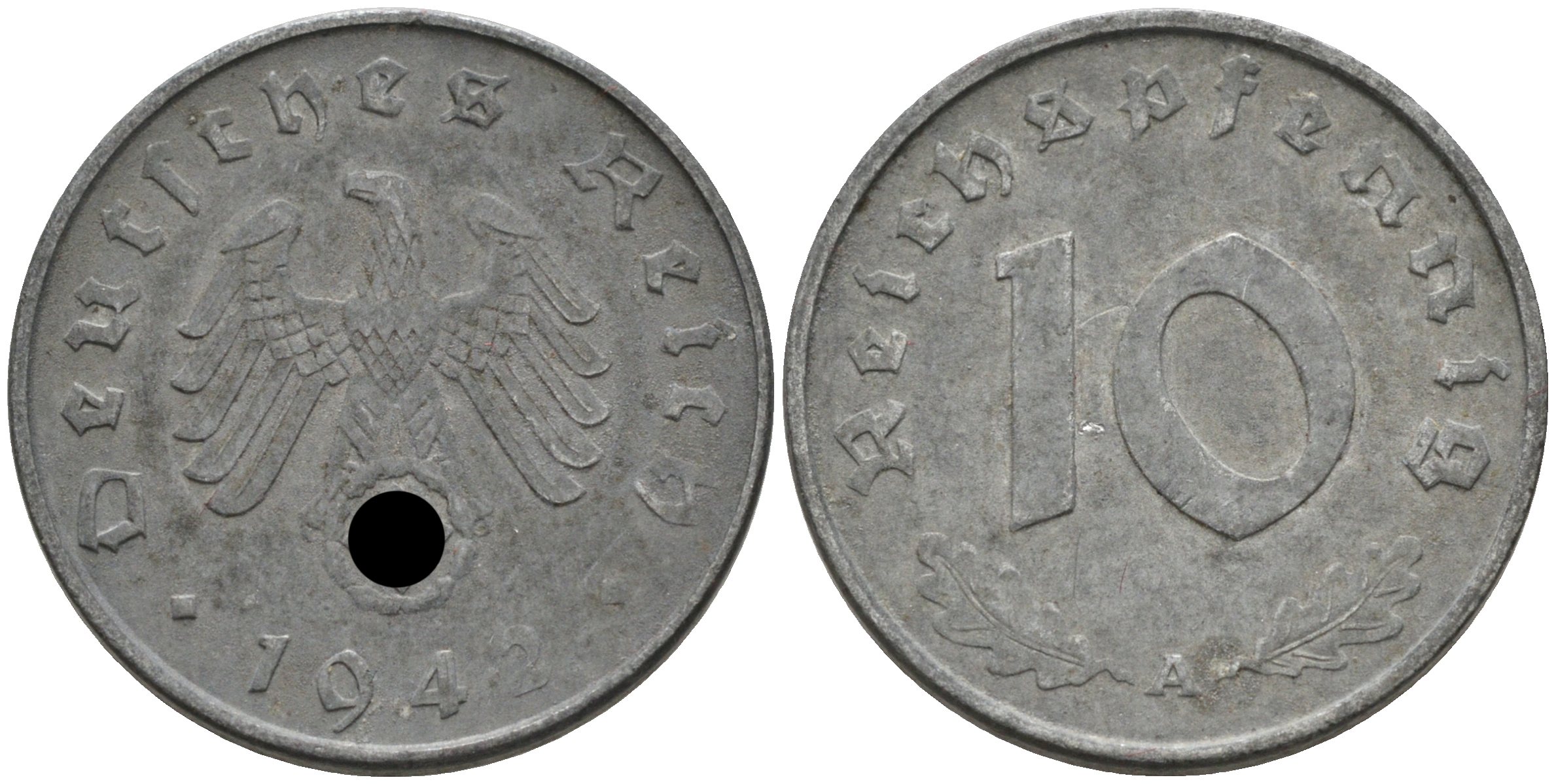 ГЕРМАНИЯ 10 РЕЙХСПФЕННИГОВ 1942 A J. 371, KM 101 цинк 75-246