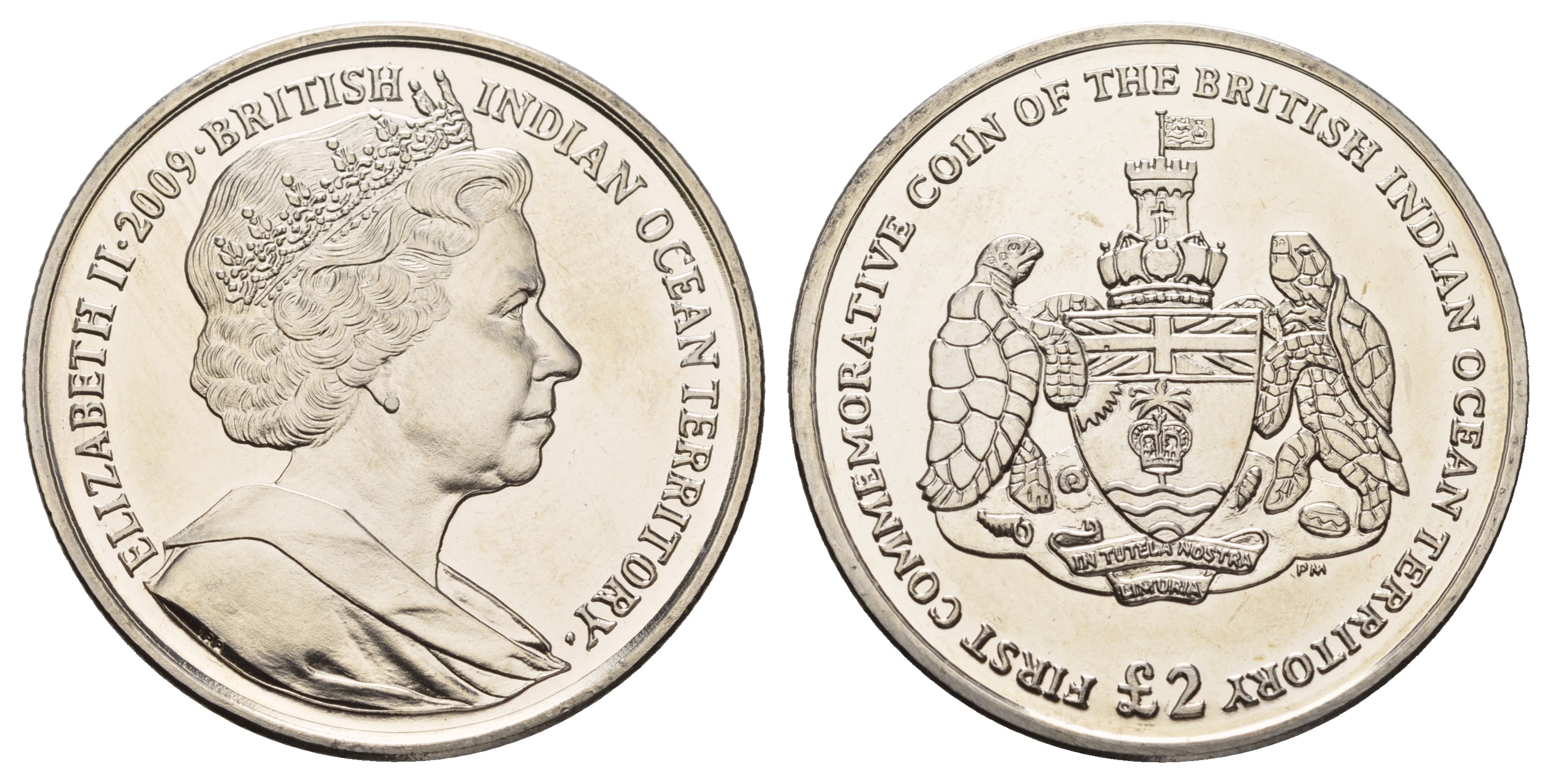 Британские Индийские Океанические территории 2 фунта 2009 герб, первая монета медно-никель   PROOFLIKE  1066-6-13