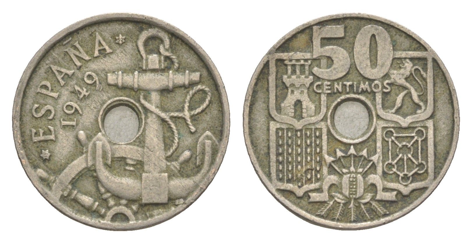 Испания 50 сентимо 1949 (52) Франсиско Франко KM 777 медно-никель 4611-365