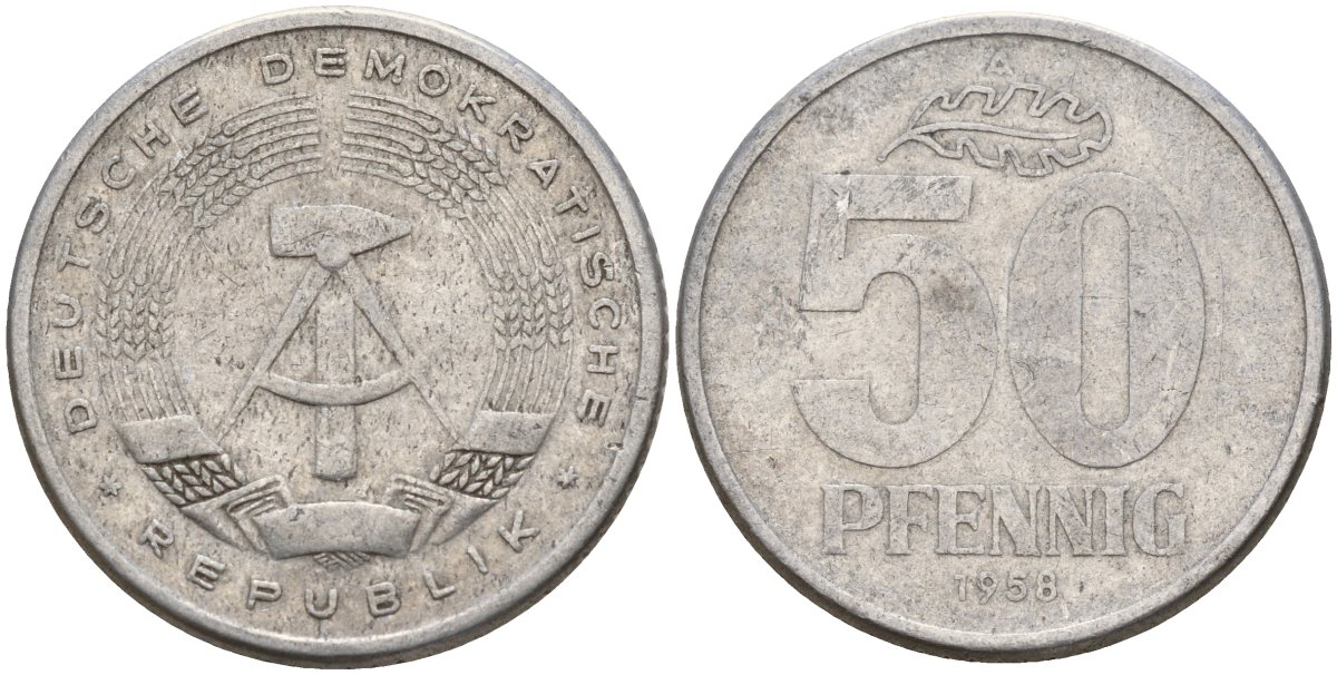ГДР 50 пфеннигов 1958 A KM 12.1 алюминий 65-914