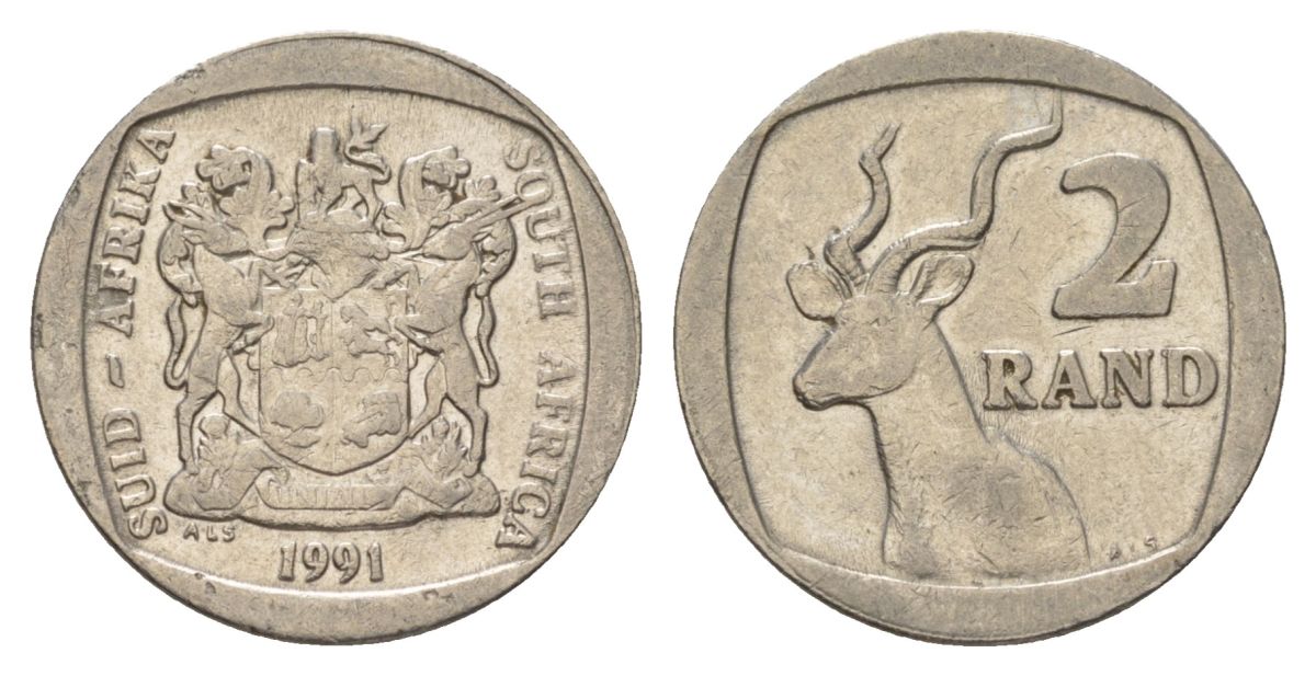 ЮАР 2 ранда 1991 KM 139 медь плакированная никелем 4626-1127