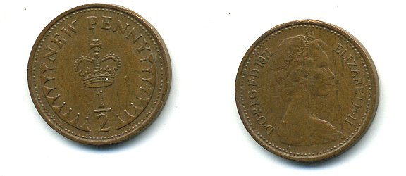Великобритания 1/2 пенни 1971 Елизавета II (1952-2022) КМ 914, Spink 4239 бронза 4110-1652